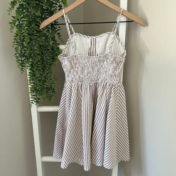Shein Tan & White Striped Dress Women's Small - Picture 4 of 9